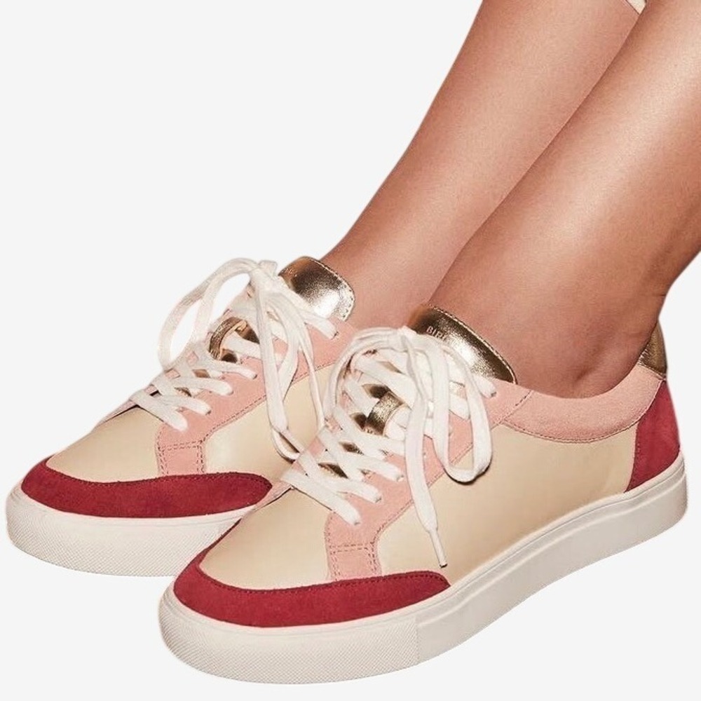 Birdies Cardinal Sneaker Cream Pink Burgundy Leather Metallic Gold 6.5